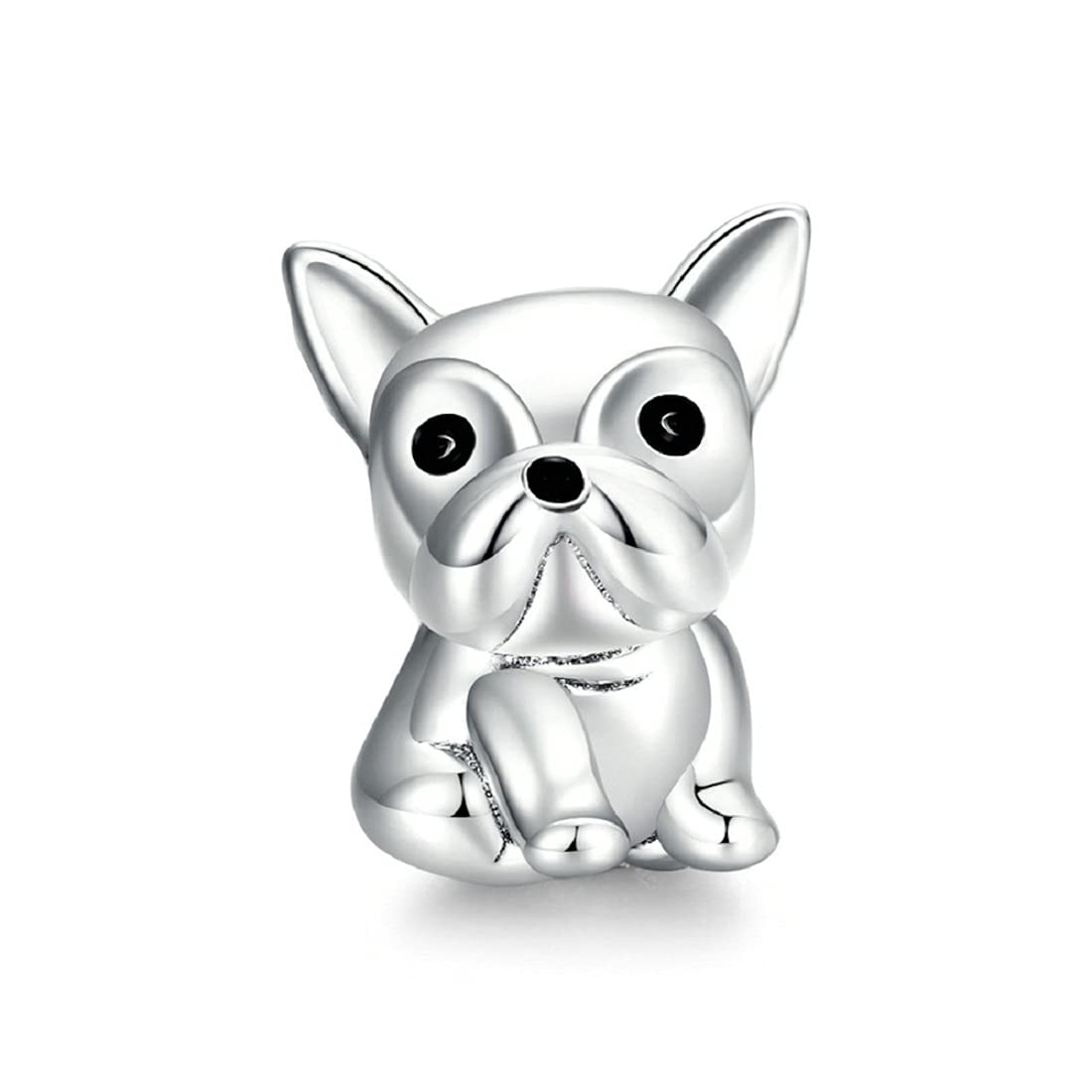 FeatherWish Sterling Silver 925 Charm French Bulldog Dog Family Pet Animal Best Friend Bead Fits And Compatible With Pandora Bracelets Gift Wife Friend Birthday Sister (Bulldog Puppy)