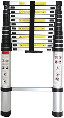 Hoddmimis Metal Extension Telescopic Aluminum Ladder 12.5 ft, 330 Pound Capacity