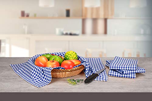 Native Fab 6 Pack Gingham Farmhouse Kitchen Dish Towels Cotton Absorbent Durable Washable 15x25 - Tea Towels, Dish Cloths, Restaurant Cleaning Towels, Kitchen Towels with Hanging Loop, Blue White - Thumbnail 3
