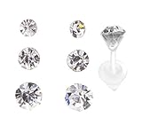 Crystal Clear Gem Round Stud Earrings 2mm,3mm and 4mm Gem Plastic Stud Earrings 3 Pairs