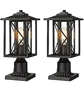 KAUEN Outdoor Post Light, Exterior Pole Light Fixture with Pier Mount, Pillar Lantern in Black Fi...