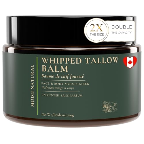 Whipped Beef Tallow Moisturizer - 100% Grass-Fed Tallow Face Balm with Honey, Jojoba Oil, Olive Oil & Sweet Almond Oil - Unscented - 120ml/4oz