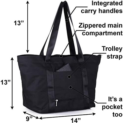 Nylon Family Travel Tote Beach Bag with Zipper for Women, Teacher or Nurse (Black) 5 Nylon Family Travel Tote Beach Bag with Zipper for Women, Teacher or Nurse (Black)