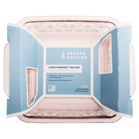 アンカーホッキングSquare Baking Dish – ガラス – 8 x 8 – エンボス – ローズ