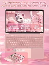 Rumtuk 16" Rose Gold Laptop, Celeron N5105