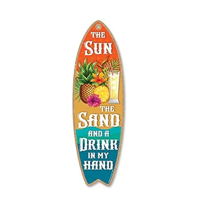 Honey Dew Gifts The Sun the Sand and a Drink in My Hand, 5 inch by 16 inch Surfboard, Wood Sign, Tiki Bar Decoration… 41OU6zyPdRL. SS400