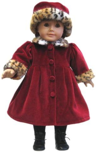 Red Velvet Coat and Hat with Leopard Print Fur Trim. Fits 18" Dolls like American Girl®