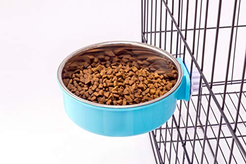 Flymoqi Crate Dog Bowl,Stainless Steel Removable Water Food Feeder Bows Cage Coop Cup for Dogs,Cats,Birds,Small Animals,20 oz (Blue)
