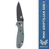 Benchmade - Mini Griptilian 556-1 Knife, Drop-Point Blade, Plain Edge, Coated Finish, Gray Handle