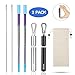 Metal Straws Reusable Collapsible Stainless Steel Straws Portable Telescopic Drinking Straw for Tumbler Cold Beverage with Aluminum Key-chain Cases, Cleaning Brushes (rainbow, set of 2)