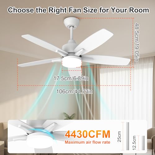 Kemoribe Ceiling Fan with Light and Remote Control, 106 cm LED Lamp Ceiling Fan Dimmable Built-In Lamp, 6 Speed, Silent Wood Effect Blades