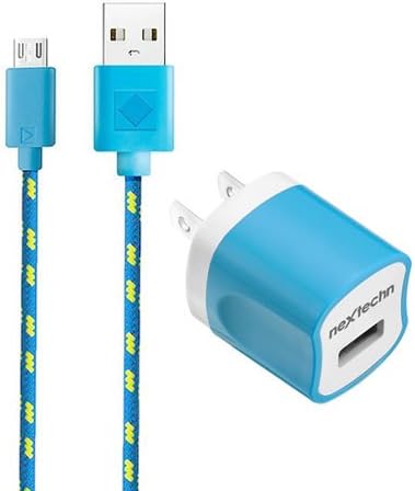 Nextechn 10Ft 2 in 1 AC Wall Charger+Braided Micro USB Data Sync Charging Cable For Samsung Galaxy S3 S4 S6 S7 Note 2 N4 N5 HTC Motorola LG Sony Android Phones Blue