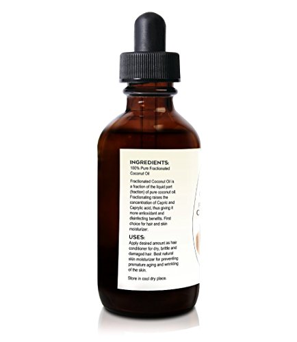 100% Pure Fractionated Coconut Oil - All Natural Organic Cold Pressed for Skin, Hair and Nails, Big 4 oz