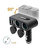 Dual Socket Car Cigarette Lighter, DC12V/24V USB Car Charger Multi-Functions Car Adapter-Insert New 10A Fuse Safe & Smart IC Rapid Car Splitter Conveter