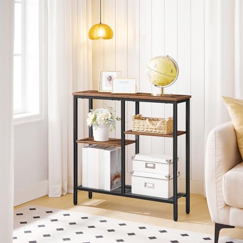 HOOBRO Narrow Console Table with Storage, 75cm Entryway Table with 4 Tier Storage Shelf, Industrial Hallway Table with Metal Frame, Sofa Table for Hallway, Living Room,Bedroom, Rustic Brown EBF79XG01