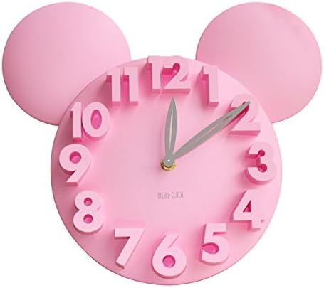 Home Meidi Digit 3D Wall Clock Decor with Big Round Modern Mouse Design, Pink Large