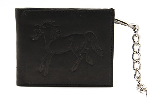 Bikers Genuine Leather Bi-fold Chain Wallet Emboss Horse with Gift Box (JTC-5102-H)