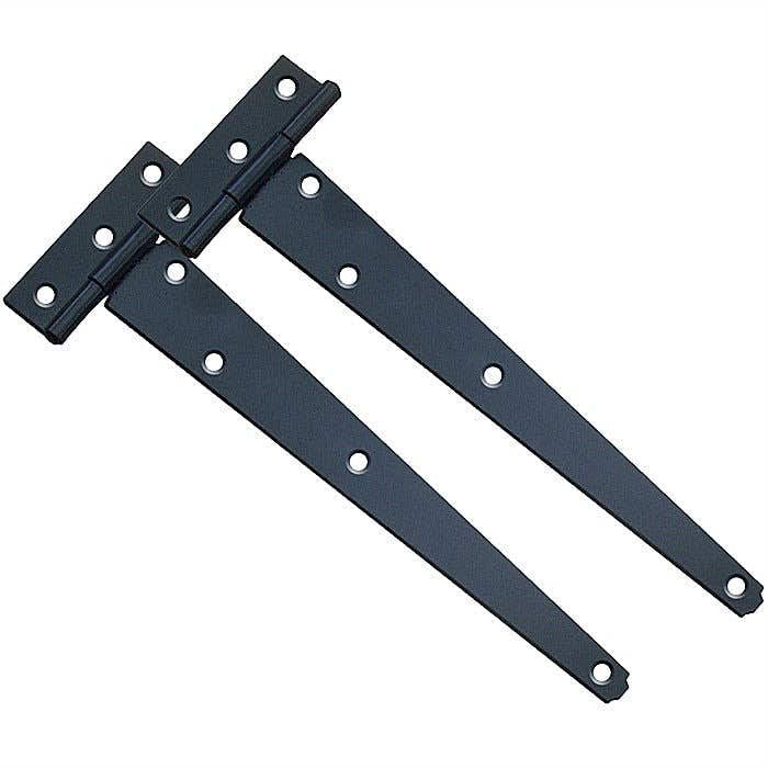 Hardware Solutions - Tee Hinges - Shed and Garden Gate - 250mm (10") - Matt Black - 1 Pair - Fixings Included - Interior/Exterior Use