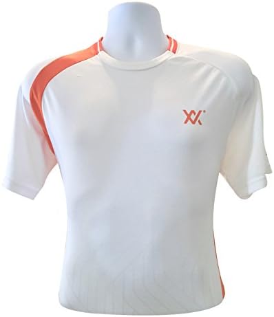 Maxx Mens Quick Dry Polyester Short Sleeve Stretchable Athletic Sports Shirt (Extra-Large, White/Orange
