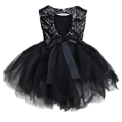 Toddler Girl Baby Lace Flower Sequin Tutu Dress Tulle Pageant Wedding Party Formal Girls Dresses Black 18-24M