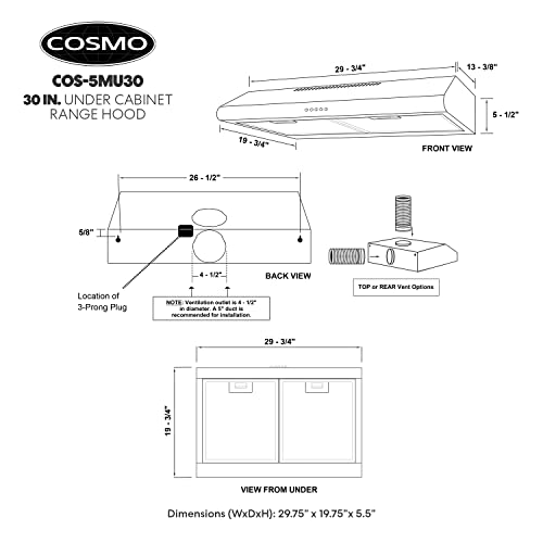 COSMO COS5MU30 30 in. Under Range Hood Ductless Convertible