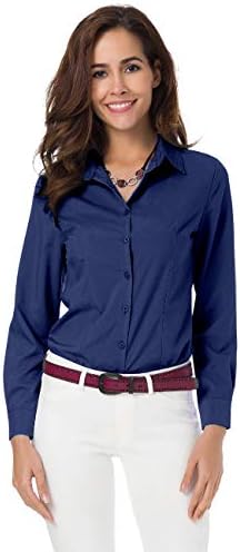 Womens Basic Long Sleeve Button Down Shirts Simple Pullover Stretch Formal Casual Shirt