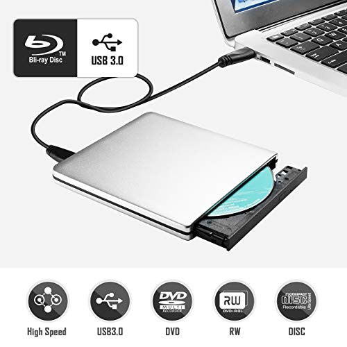 TOPELEK External Bluray Drive, USB 3.0 External Blu Ray Player Writer