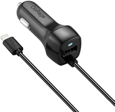 iPhone Car Charger, OoRage Lightning Coiled Car Charger Extra 2.1A USB Port For iPhone 6 Plus, iPhone Se 5, 5S, iPhone 7 Plus (Black)