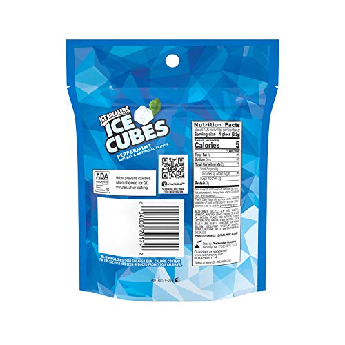 ICE BREAKERS ICE CUBES SUGAR FREE GUM, PEPPERMINT, 100 PIECES, 8.11 OZ