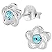 Hypoallergenic Sterling Silver Aqua Jeweled Flower Stud Earrings for Kids (Nickel Free)