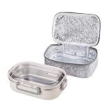 Lille Home 22oz Stainless Steel Leakproof Lunch Box, Insulated Bento Box/Food Container with Insulated Lunch Bag, Durable Handles and Lid, Adults, Men, Women (Gray)