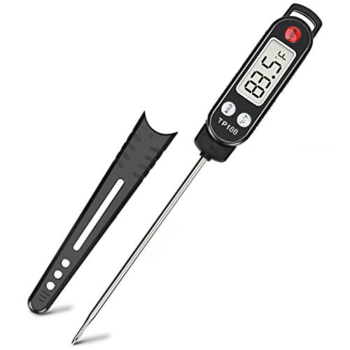 Meat Thermometer, totobay Food Thermometer Instant Read Thermometer Cooking Thermometer with Long Probe for Kitchen Cooking BBQ Grill Smoker Meat Fry Food Milk Yogurt (Black)