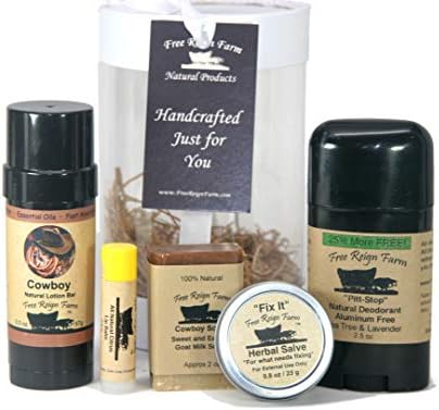 Natural Products Toiletry Kit For Men; Pitt-Stop Deodorant, Cowboy Lotion Bar, Cowboy Soap Half Bar, Citrus Lip Balm, Fix It Herbal Salve