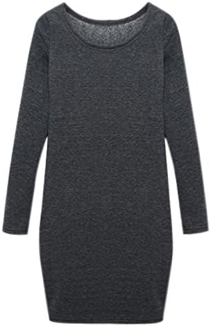 Lacencn Pretty Women Fleeces Long Sleeve Warm Casual Dress Slim Solid Dresses Gray L