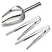 LINPOZONE Ice Scoop and Ice Tongs (3 Pack), Stainless Steel Serving Tongs and Food Scoop for Ice Bucket, Bar, Kitchen, Tea Party and Wedding