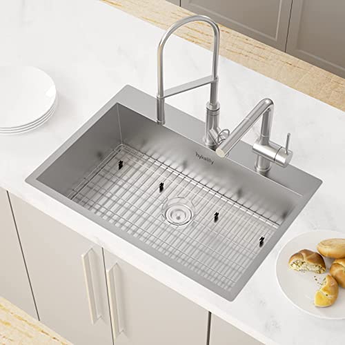 Hykolity 33inch Drop In Kitchen Sink, Single Bowl 2Hole Stainless