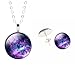 Mystical Galaxy Outer Space Crystal Time Gem Stud Earrings Glass Pendant Necklace for Women Jewelry Set
