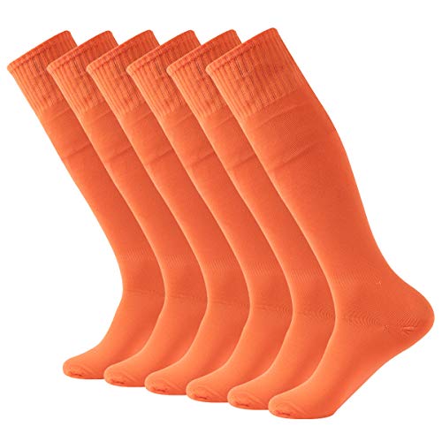 Football Socks,Mens Womens Knee High Solid Team Sports Long Tube Softball Socks 6 Pairs Orange