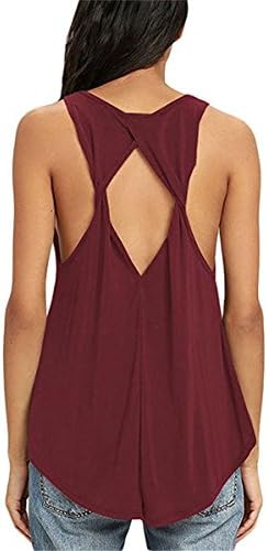YOUHUA Womens Summer Casual Loose Vest Cute Open Back Tank Tops Sleeveless Solid Color Blouse Black Sexy Backless Shirt S-XL(HY0603-wine red-XL)