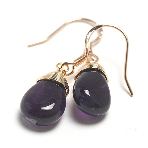 Natural Stone Wire Wrap Dangle Drop Earrings Gold Plated 925 Sterling Silver Hook/Amethyst Water Drop