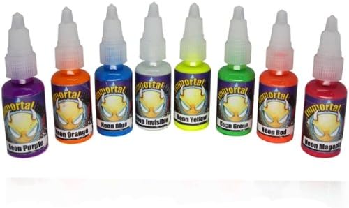 Immortal Tattoo Ink "8 PACK NEON SET" 1-oz Bottles -Tattoo Supplies-