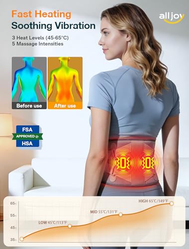 ALLJOY 67" Cordless Heating Pad for Back, FSA Eligible Items Only List, Father-s Day Gift-s for Dad Women Men, Portable Lower Back Massager with 3 Heat 5 Vibration, Wireless Heating Pad for Cramps