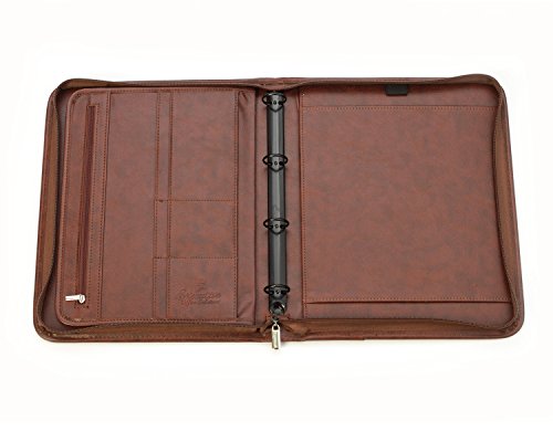 Professional Business Padfolio Portfolio Briefcase Style Organizer Folder Notepad and 4 Ring Binder - Brown Synthetic Leather - Thumbnail 6