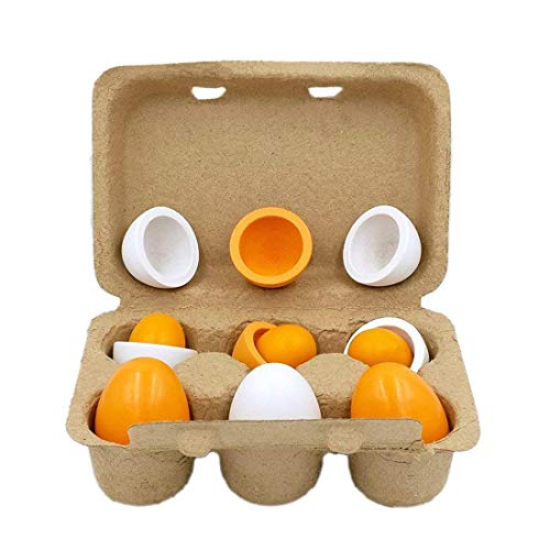 R.FlOWER 3 Pairs Simulation Mini Educational Two-color wood Egg Toys Artificial Nest Wooden Fake Eggs Children Play Food Kitchen Game Toy