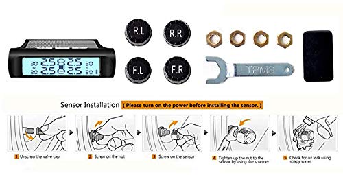 B-Qtech Solar Power Tire Pressure Monitoring System Wireless TPMS Monitor with 4 External Sensors Adjustable Display Angle-Solar System