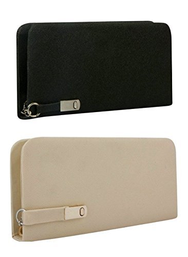 flora premium pu leather women's and girl's wallet combo of 2 (white / black color)