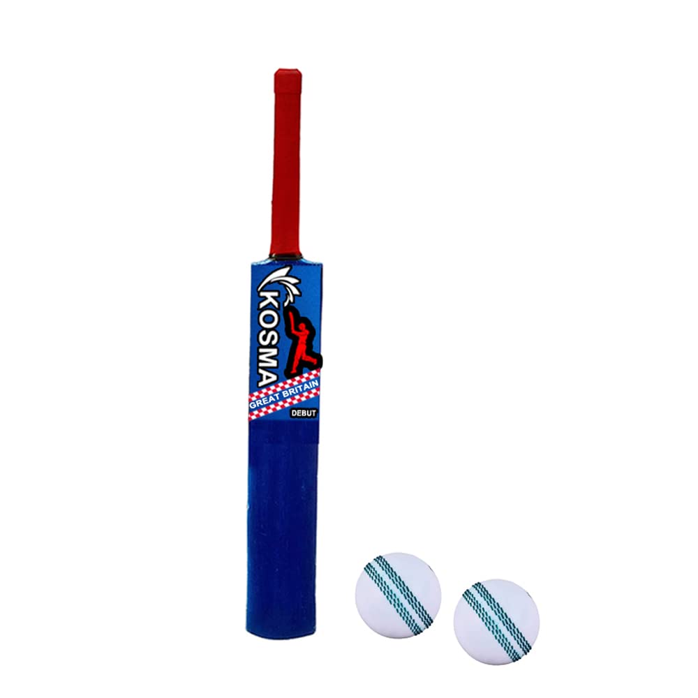 Kosma Kwik Cricket Bat with Balls and Carrying Bag | Crazy Cricket Bat No 5 (30”) with 2 x Cricket Practice Balls & a Carrying Bag | Cricket Coaching Equipment | Red & Royal Blue Colour