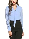ACEVOG Womens Casual Chiffon Ladies V-Neck Cuffed Sleeve Blouse Tops (XX-Large, Light Blue)