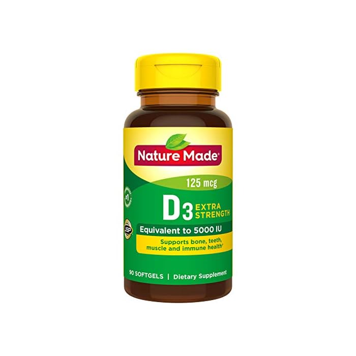 Nature Made Extra Strength Vitamin D3 5000 IU (125 mcg), Dietary Supplement for Bone, Teeth, Muscle and Immune Health…
