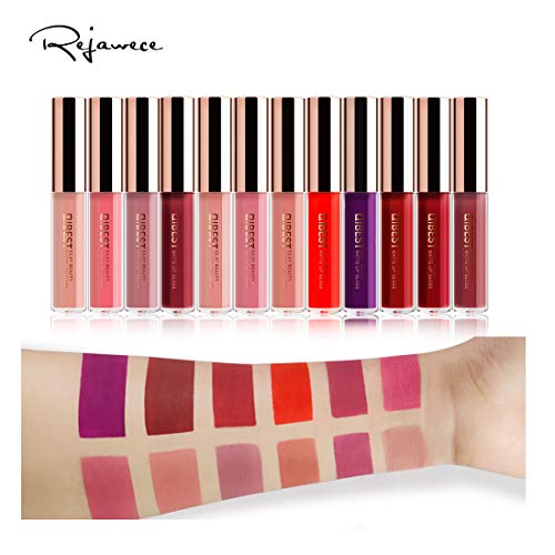 Lip Gloss Set - Waterproof Long Lasting Matte Lip Gloss Liquid Lipstick Set Beauty Makeup Cosmetics Lip Stick Lip Glosses 12 Colors Set by Rejawece